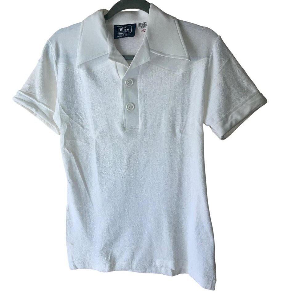 Win Los Angeles Vintage Mens Polo Shirt Size Small White Terry Cloth Tennis New